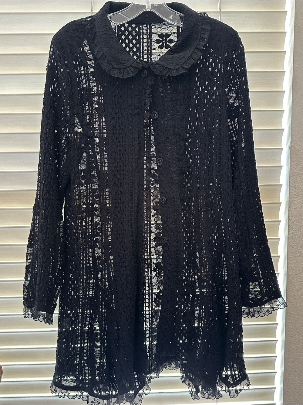 Gorgeous Black Multi Patterned Open Lace Button-Front Long Cardigan Size M/L